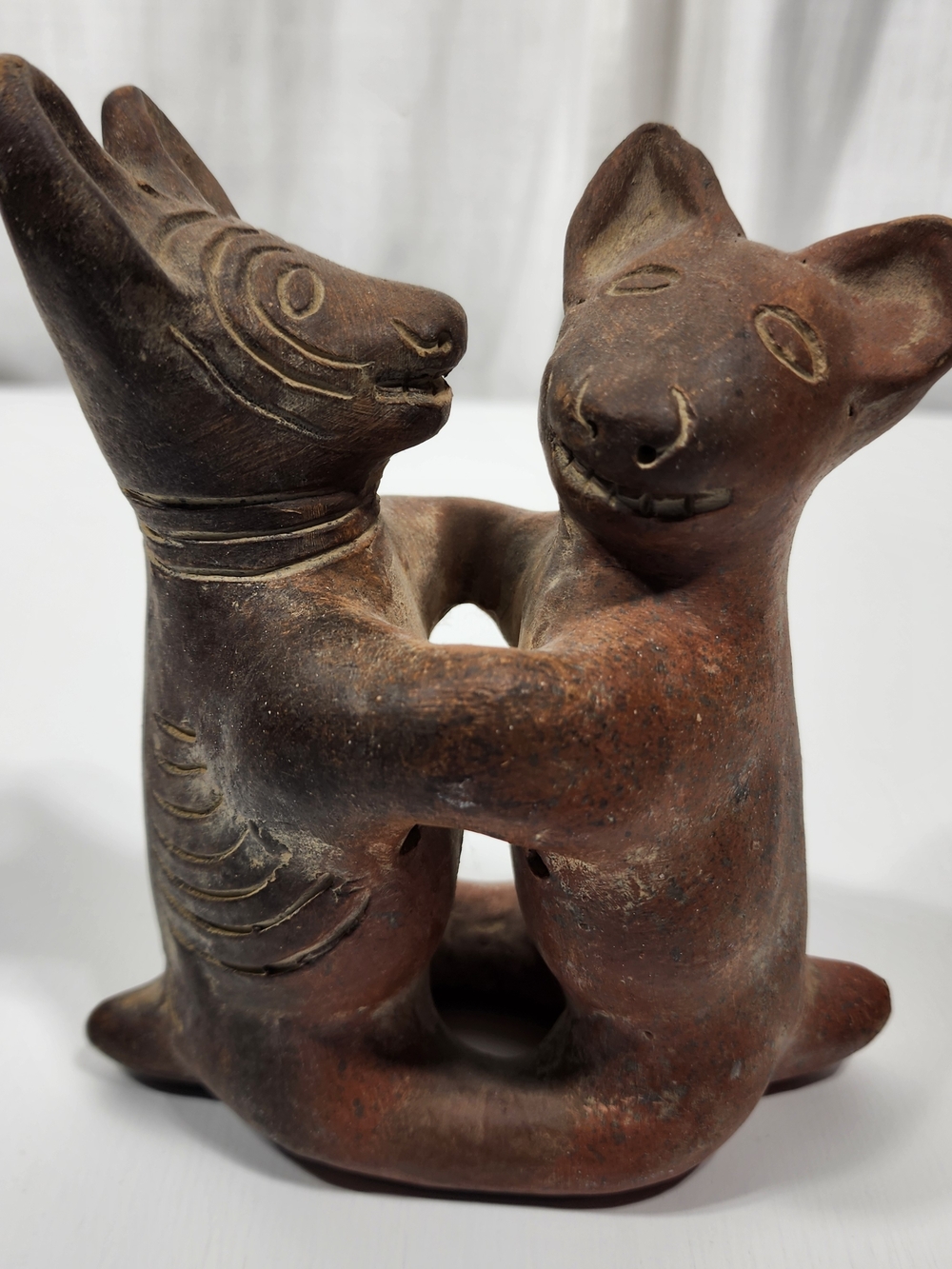 Handmade Terracotta Double Animal Sculpture - Rustic Brown